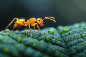 A Tiny Wanderer on a Dew-Kissed Leaf photo