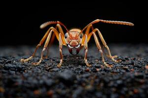 Close-Up of a Red Ant with its Jaws Open photo
