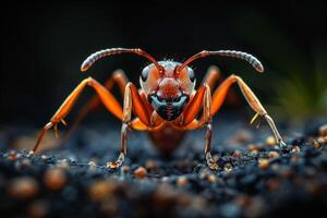 Close-Up of an Ant with Orange Body and Blue Antennas photo
