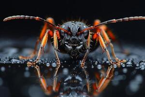 Macro Photography of an Ant on a Wet Surface photo