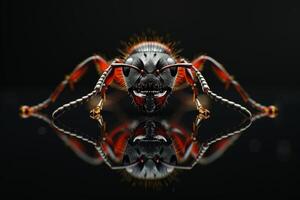 Close-up Portrait of a Red Ant with Reflection photo