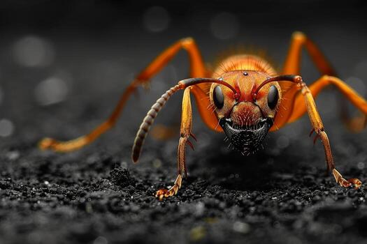 Close-Up of an Orange Ant on a Dark Background photo