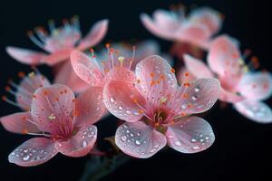 Delicate Pink Blossoms with Dewdrops photo