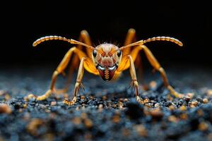 Close-Up of an Orange Ant on Black Grit photo