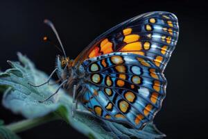 A Butterfly with Striking Color Patterns on a Leaf photo