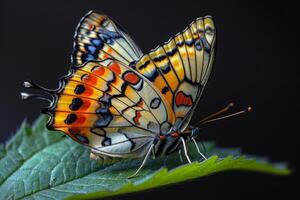 A Colorful Butterfly Perched on a Green Leaf photo