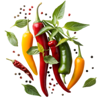 A picture of peppers and peppers on isolated transparent background png