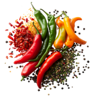 A picture of peppers and peppers on isolated transparent background png
