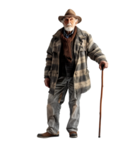 An old man with a cane and a hat on it on isolated transparent background png