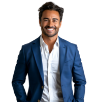 businessman in blue suit standing towards camera on isolated transparent background png