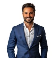 businessman in blue suit standing towards camera on isolated transparent background png