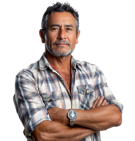 Smiling man with folding arms on isolated transparent background png