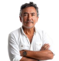 Smiling man with folding arms on isolated transparent background png