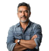 Smiling man with folding arms on isolated transparent background png