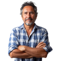 Smiling man with folding arms on isolated transparent background png