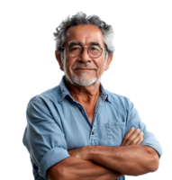 Smiling man with folding arms on isolated transparent background png