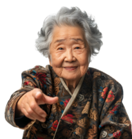 Old korean woman smiling and gesturing on isolated transparent background png