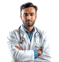 un pakistanais Masculin médecin sur isolé transparent Contexte png