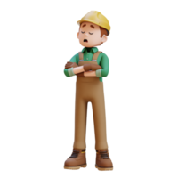 3D Construction Worker Character in Denial or Dissatisfaction Pose png