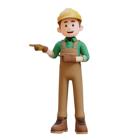 3D Construction Worker Character Pointing to the Right Pose png
