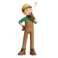 3D Construction Worker Character Confused and Thinking Pose png