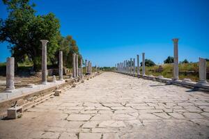 Ruins of Agora, ancient city in Side in sunny summer day, Turkey photo