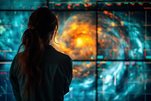 Meteorologist tracking the path of an approaching tornado on a radar screen, providing vital information to communities in its projected path. photo