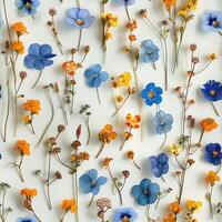 pressed flower colorful pattern texture wallpaper on white background, ai photo