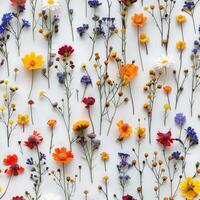 pressed flower colorful pattern texture wallpaper on white background, ai photo