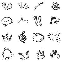 Hand drawn set elements, Abstract arrows, ribbons, hearts, stars, crowns and other elements in a hand drawn style for concept designs. Scribble illustration. vector
