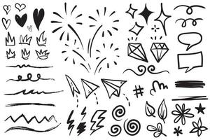 Hand drawn set elements, Abstract arrows, ribbons, hearts, stars, crowns and other elements in a hand drawn style for concept designs. Scribble illustration. vector
