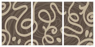 Set of stylish templates with organic abstract shapes and lines in nude colors. Pastel background in minimalist style. Contemporary art vector