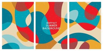 Creative concept of summer bright and juicy cards set. Modern abstract art design with liquid shapes with overlay effect. Templates for celebration, ads, branding, banner, cover, label, poster, sales vector