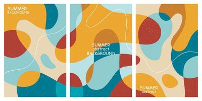 Creative concept of summer bright and juicy cards set. Modern abstract art design with liquid shapes with overlay effect. Templates for celebration, ads, branding, banner, cover, label, poster, sales vector
