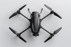 Top View of a Black Drone with Static Rotors on a White Background photo