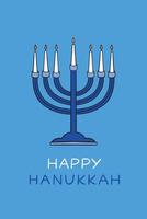 Happy Hanukkah greeting card with lit candles and lettering Happy Hanukkah. vector