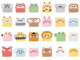Set of cute animals in curve shape hand drawn.Zoo collections.Face.Head.Cartoon animals character design.Kid graphic.Kawaii.Illustration. vector