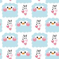 Seamless pattern of cute penguin in curve shape hand drawn with heart background.Face.Head.Cartoon bird animal character design.Image for card,poster,baby clothing.Kawaii.Illustration vector