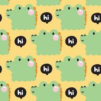 Seamless pattern of cute crocodile in curve shape hand drawn with text background.Face.Head.Cartoon reptile animal character design.Image for card,poster,baby clothing.Kawaii.Illustration vector