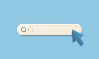 Navigational search for a web browser with a 3D mouse cursor in the form of an arrow. Search bar template for website. vector