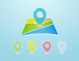 GPS and navigation glass transparent multicolored symbols with paper map. vector