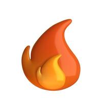 3D fire flame icon, isolated on white background. Vibrant, realistic, and detailed illustration. Perfect for digital design, apps, and creative projects. vector