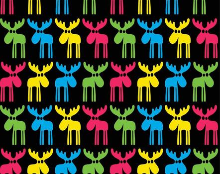 Elks of different colors on a black background. Seamless background vector