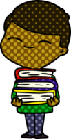 cartoon smiling boy with stack of books png