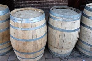 Two hundred -liter barrel for storing and transporting liquids. photo