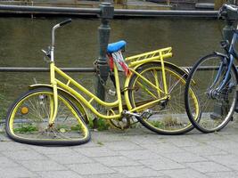 A bicycle is a two-wheeled vehicle without a motor. photo