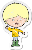 retro distressed sticker of a cartoon unhappy boy drawing png