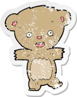 retro distressed sticker of a cartoon teddy bear drawing png
