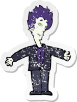 retro distressed sticker of a cartoon happy vampire drawing png