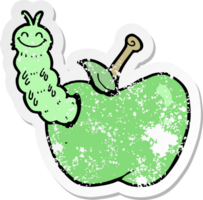 retro distressed sticker of a cartoon bug eating apple drawing png